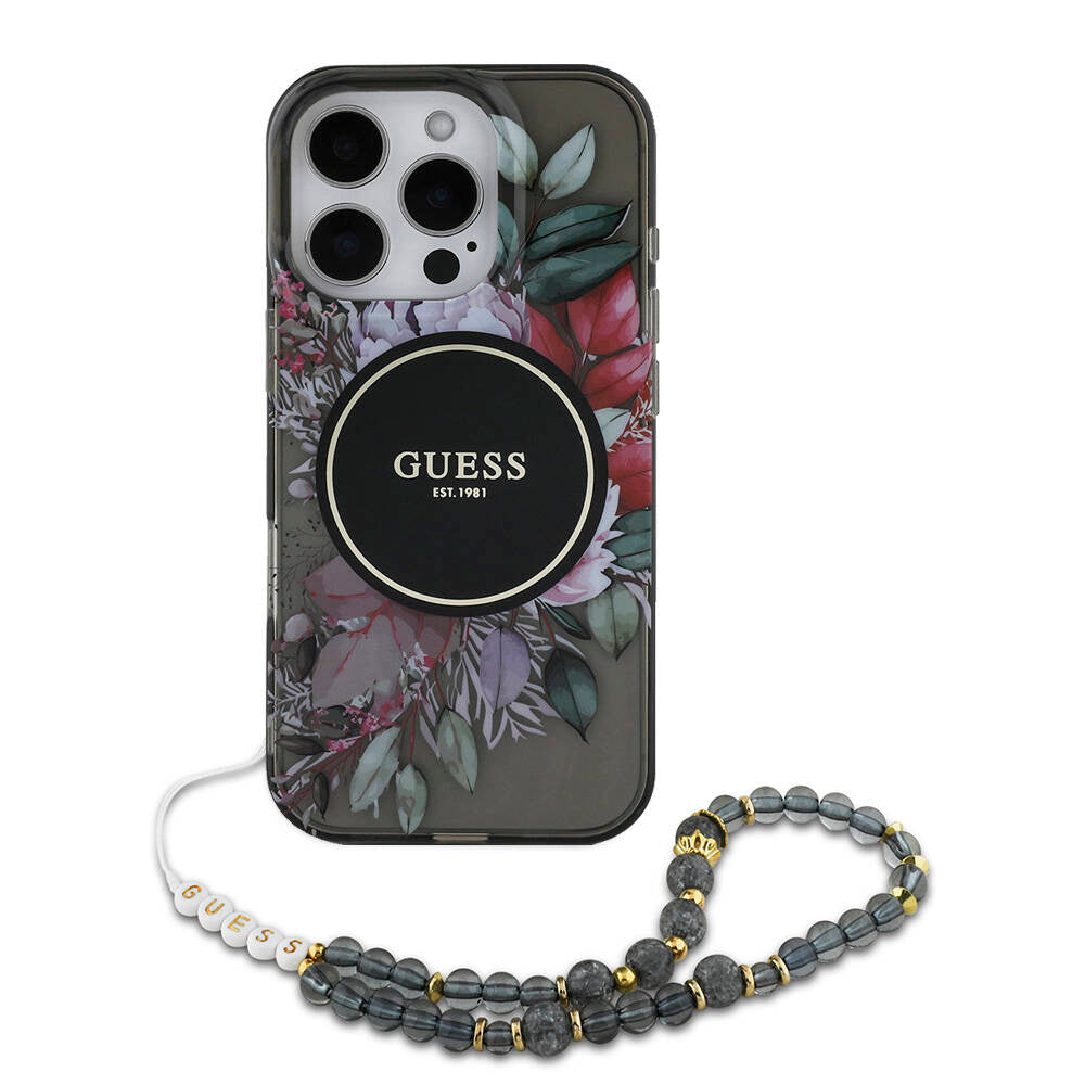 Guess iPhone 16 Pro Max Orjinal Lisanslı Magsafe IML Baskılı Çiçek İnci Bileklikli Telefon Kılıfı-3 Guess iPhone 16 Pro Max Orjinal Lisanslı Magsafe IML Baskılı Çiçek İnci Bileklikli Telefon Kılıfı-3
